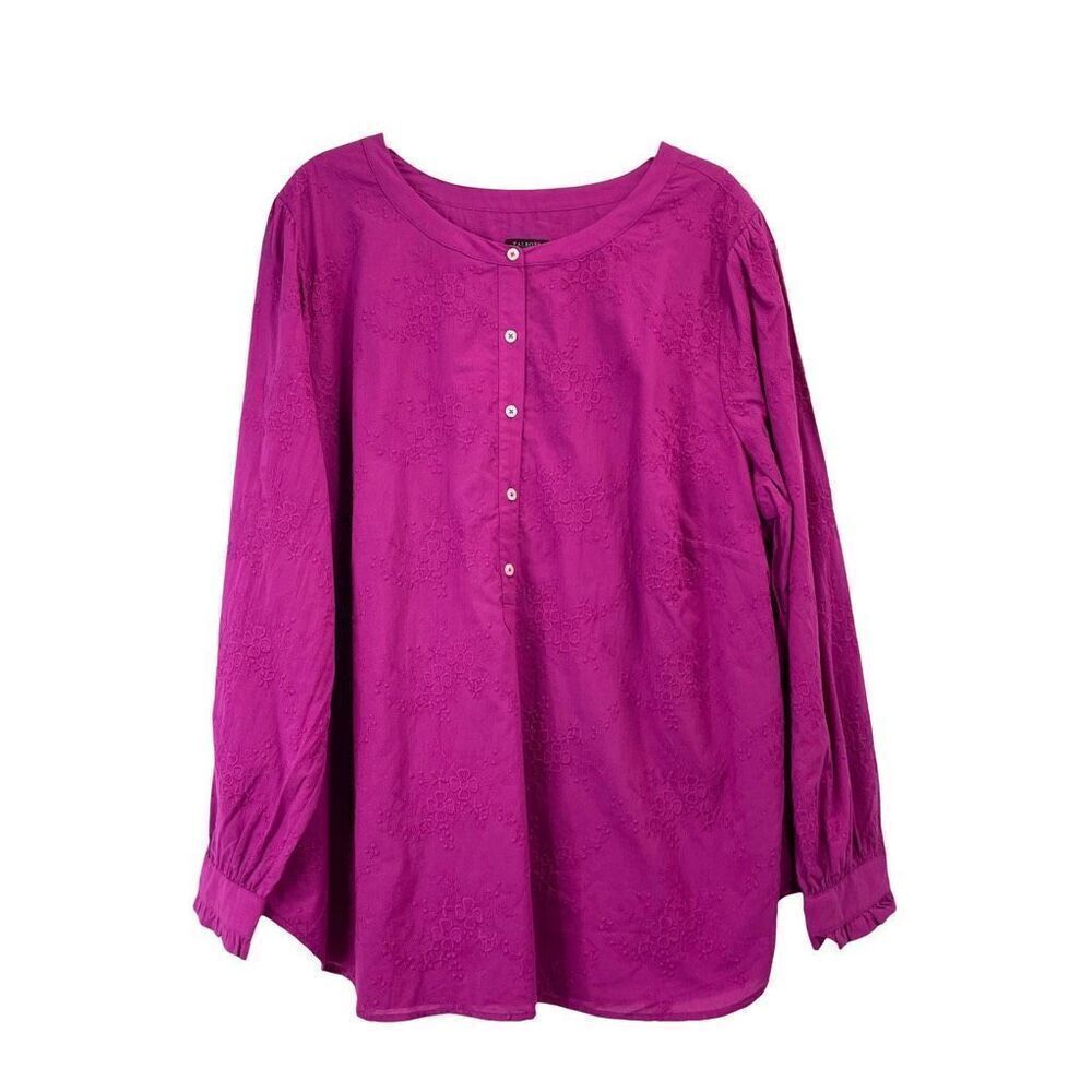 Talbots embroidered button down shirt blouse Size 2X magenta‎ pink  cotton